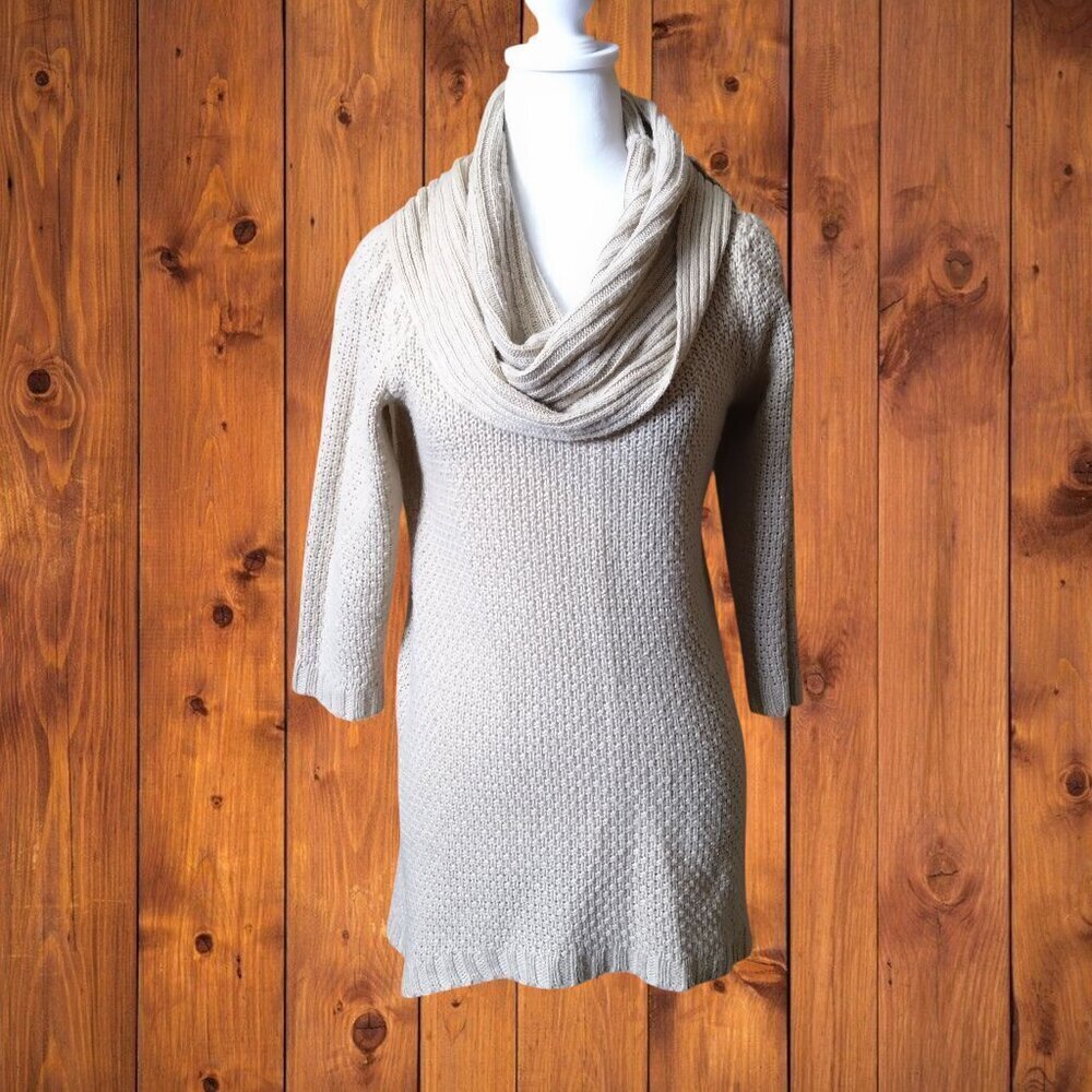 STYLE & CO 3/4 Sleeve Cowl Neck Sweater Beige Metallic Neutral Size Small